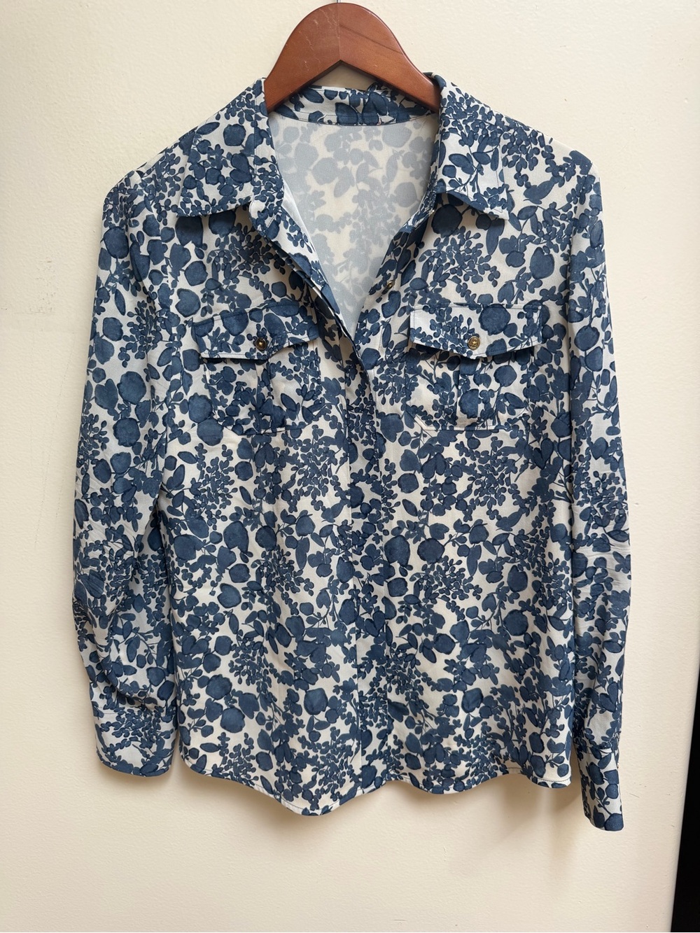 Tory Burrch Blue Floral Button-Front Women's Blouse